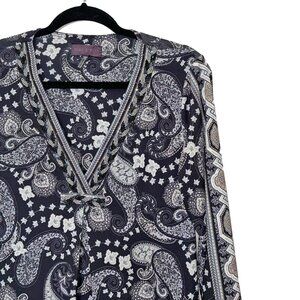 Hale Bob Black & White Paisley V-Neck Beaded Dress - Size M - New with Tags